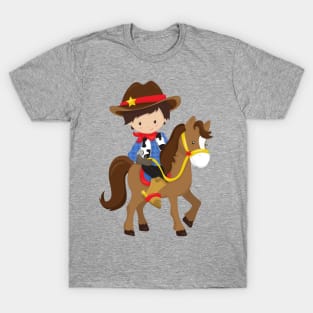 Cowboy, Sheriff, Horse, Western, Brown Hair T-Shirt